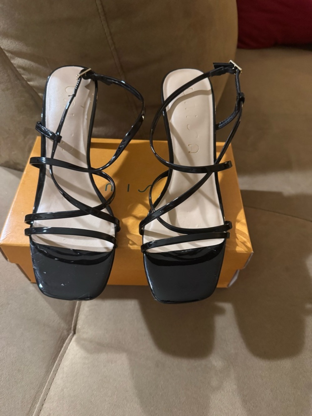 Unisa Black Patent Strappy Square-Toe Heels